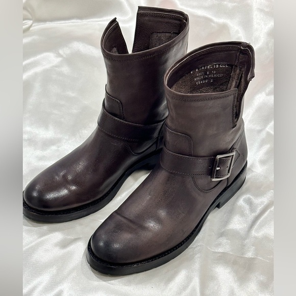 Frye Natalie Engineer Short Boots Brown Leather Buckle Western Size 6 Boho Chic - Picture 5 of 13